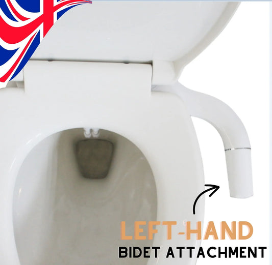 Left-Hand Bidet Toilet Seat Attachment – Dual Nozzle, Adjustable Pressure, UK ½" Tee Connector